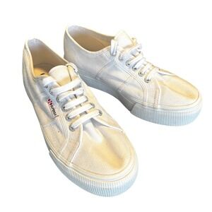 Superga 2790 Linea 41 / 9.5 Platform Sneakers White Canvas Lace Up Shoes Womens